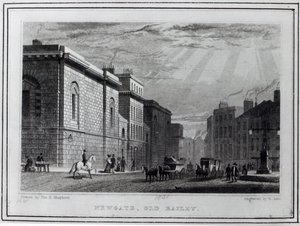 Newgate-fængslet og Old Bailey, indgraveret af Robert Acon, 1831 af Thomas Hosmer Shepherd