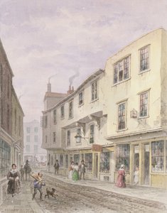 Gammelt hus ved indgangen til Leather Lane, 1857 af Thomas Hosmer Shepherd