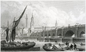 Old London Bridge, fra Southwark, 1829 af Thomas Hosmer Shepherd
