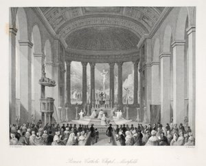Det romersk-katolske kapel, Moorfields, fra "London Interiors with their Costumes and Ceremonies" pub. Joseph Mead, London, ca. 1843 (stålstik) af Thomas Hosmer Shepherd