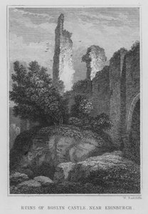 Ruinerne af Roslyn Castle, nær Edinburgh (gravering) af Thomas Hosmer Shepherd