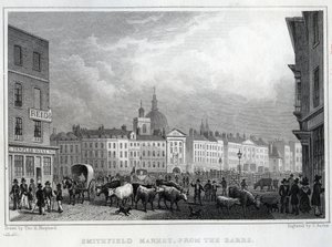 Smithfield Market from the Barrs, graveret af Thomas Barber, ca. 1830 af Thomas Hosmer Shepherd