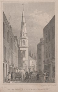 St. Antholin, fra Watling Street, indgraveret af A. Cruse, ca. 1830 (gravering) af Thomas Hosmer Shepherd