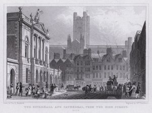 The Guildhall and Cathedral, fra High Street, Bath (gravering) af Thomas Hosmer Shepherd