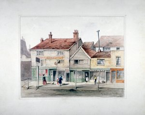 The Hare and Hounds Inn og butiksfacader på Upper Street, Islington, London, c1835. af Thomas Hosmer Shepherd
