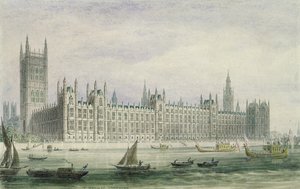 The Houses of Parliament (grafit, pen og blæk og wc på papir) af Thomas Hosmer Shepherd