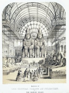 Den nubiske domstol ved Crystal Palace i Sydenham, ca. 1851-1855 (akvatint) af Thomas Hosmer Shepherd