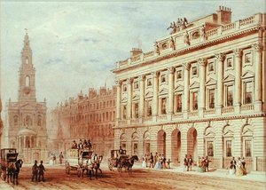 Udsigt over Somerset House og Church of St. Mary Le Strand (blyant og akvarel på papir) af Thomas Hosmer Shepherd