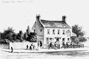 Udsigt over Yorkshire Stingo Public House i Paddington, 1860-1859 (tegning) af Thomas Hosmer Shepherd