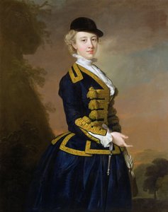 Portræt af Nancy Fortesque iført en mørkeblå ridevane (olie på lærred) af Thomas Hudson