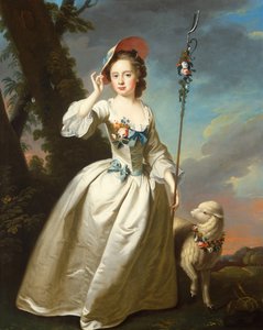 Portræt af en ung dame som hyrdinde (olie på lærred)