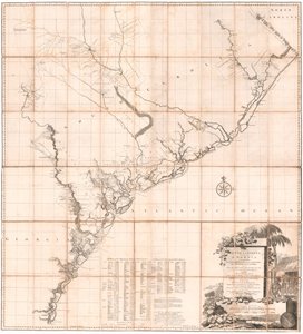 Et kort over South Carolina og en del af Georgia af De Brahm