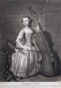 Portræt af Benjamin Hallet, der spiller på violincello, indgraveret af James McArdell (ca. 1729-65), ca. 1749 af Thomas Jenkins