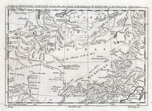 Et kort over Vesttartariet tegnet ud fra jesuitternes opmåling og Kyrillows kort over det russiske imperium.