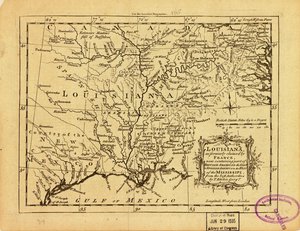 Louisiana, som Frankrig tidligere gjorde krav på, og som nu indeholder en del af Britisk Amerika mod øst og Spansk Amerika vest for Mississippi. LOC 77690498