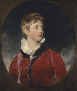 Portræt af Frederick William Stewart, 4. markis af Londonderry, K.P., M.P. (1805-1872), da en dreng, halvlang, i rød frakke, i en fingeret oval (olie på lærred) af Thomas Lawrence