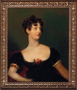 Portræt af Lady Beresford, siddende, halvlangt i sort kjole dekoreret med en rose af Thomas Lawrence