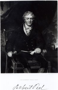 Portræt af Sir Robert Peel (1788-1850), graveret af H, Robinson (gravering) (bw foto) af Thomas Lawrence