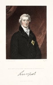 Den ærede Robert Banks Jenkinson, jarl af Liverpool, K.G. und C., pub. 1830 (håndfarvet gravering) af Thomas Lawrence