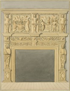 Skorstensstykke dateret 1632, på 128 Redcliffe Street (akvarel på papir) af Thomas Leeson the Elder Rowbotham