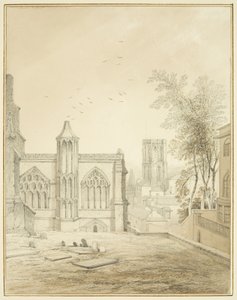 Den østlige ende af St Mary Redcliffe, der viser Temple Church (blyant og akvarel på papir) af Thomas Leeson the Elder Rowbotham