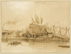 Eastern Wapping Dock, lancering af "Avon", 1826 af Thomas Leeson the Elder Rowbotham