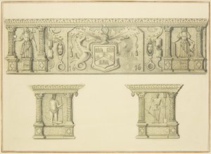 Frise på skorstensstykke på 15 Broad Street (blyant og akvarel på papir) af Thomas Leeson the Elder Rowbotham