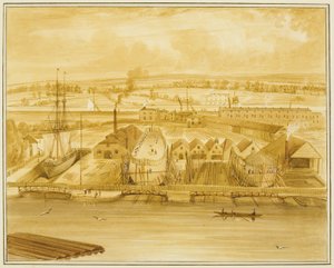 Hilhouses nye Dock set fra Mardyke af Thomas Leeson the Elder Rowbotham