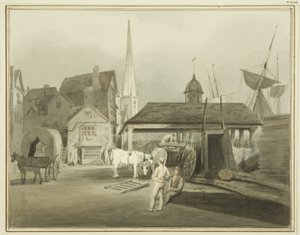 North-East End of King Street, der viser Welsh Market i 1802 (akvarel på papir) af Thomas Leeson the Elder Rowbotham