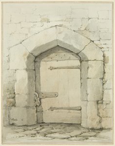 Gammel bue og døråbning i Tower Lane overfor Vestry of St John