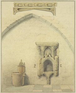 Piscina, Frieze and Spandrels in Courtyard of 131 Temple Street (blyant og akvarel på papir) af Thomas Leeson the Elder Rowbotham