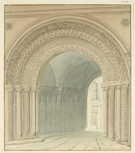 Sydlig udsigt over College Gateway, Bristol Cathedral (blyant og akvarel på papir) af Thomas Leeson the Elder Rowbotham
