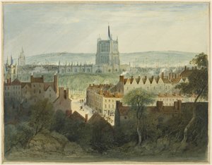 The Cathedral, College Green og College Street (akvarel på papir) af Thomas Leeson the Elder Rowbotham