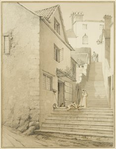 Trinene, der forbinder Griffin Lane og Church Lane (akvarel på papir) af Thomas Leeson the Elder Rowbotham