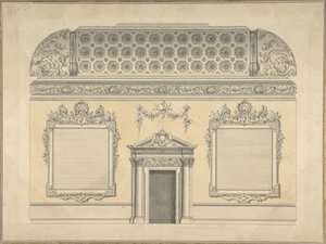 Design til sektion af et Rococo -rum, med et coved loft og ornamenteret korinthisk ..., ca.1750. af Thomas Lightoler.