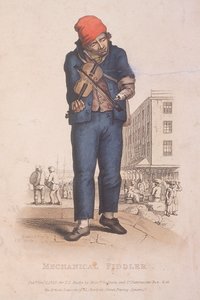 Spillemand med en armprotese, med et marked i baggrunden, 1820