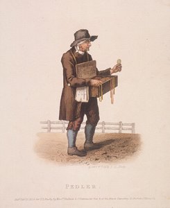 Pedlar med sin æske med varer hang om halsen, 1820