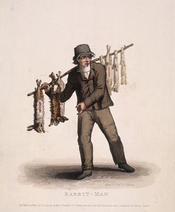 Kaninsælger med en stang hængt med kaniner, 1820