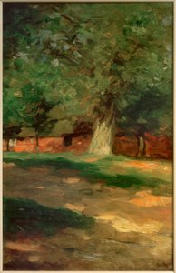 Stuehus bag et stort træ af Thomas Ludwig Herbst
