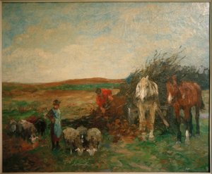 Børstevogn og får af Thomas Ludwig Herbst