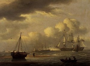 En indianer i ophold, og både ud for sydkysten af Thomas Luny