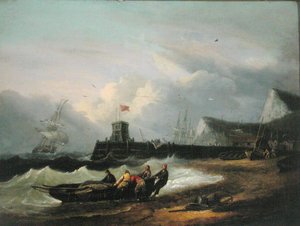 At trække en båd i land ud for Dover Havn af Thomas Luny