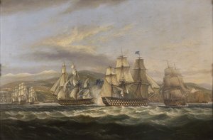 .FRK. Caledonia og H.M.S. Boyne jagter den franske flåde ind i Toulon af Thomas Luny