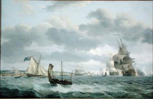 Krigsmænd og andre skibe i en brise ud for Dover af Thomas Luny