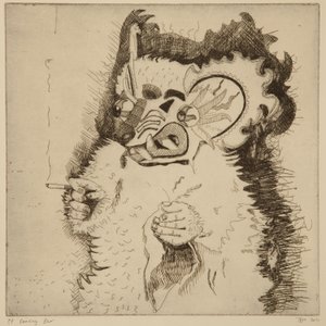 Dancing Bear, Printers proof forud for akvatinte af Thomas MacGregor