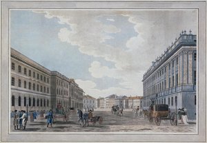 Udsigt over en Millionnaya-gade og Marmorpaladset gennem Mars-marken, 1790 af Thomas Malton the Elder