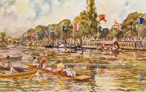 Themsen: Varsity Barges, Oxford (farvelitografi) af Thomas Maybank