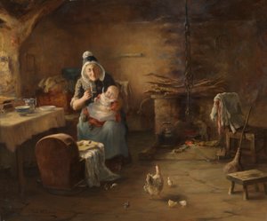 Interiør af en bondehytte (olie på lærred) af Thomas McEwan