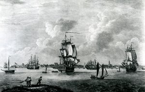 En udsigt over Charles Town, hovedstaden i South Carolina i Nordamerika, indgraveret af Pierre Charles Canot