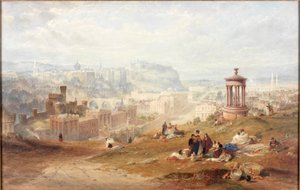 Edinburgh fra Calton Hills (akvarel på papir)